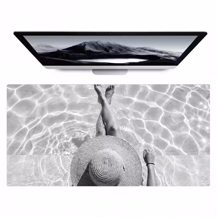 Bureau onderlegger - Zwembad - Hoed - Water - Zwart - Wit - Zomers — 1
