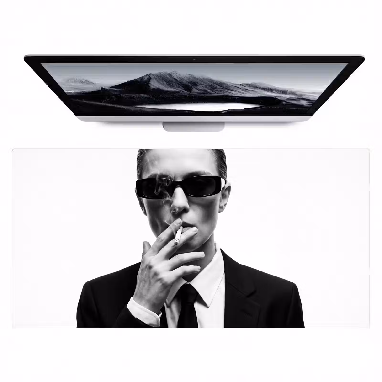Bureau onderlegger - Portret - Pak - Roken - Zwart - Wit - Stoer — 1