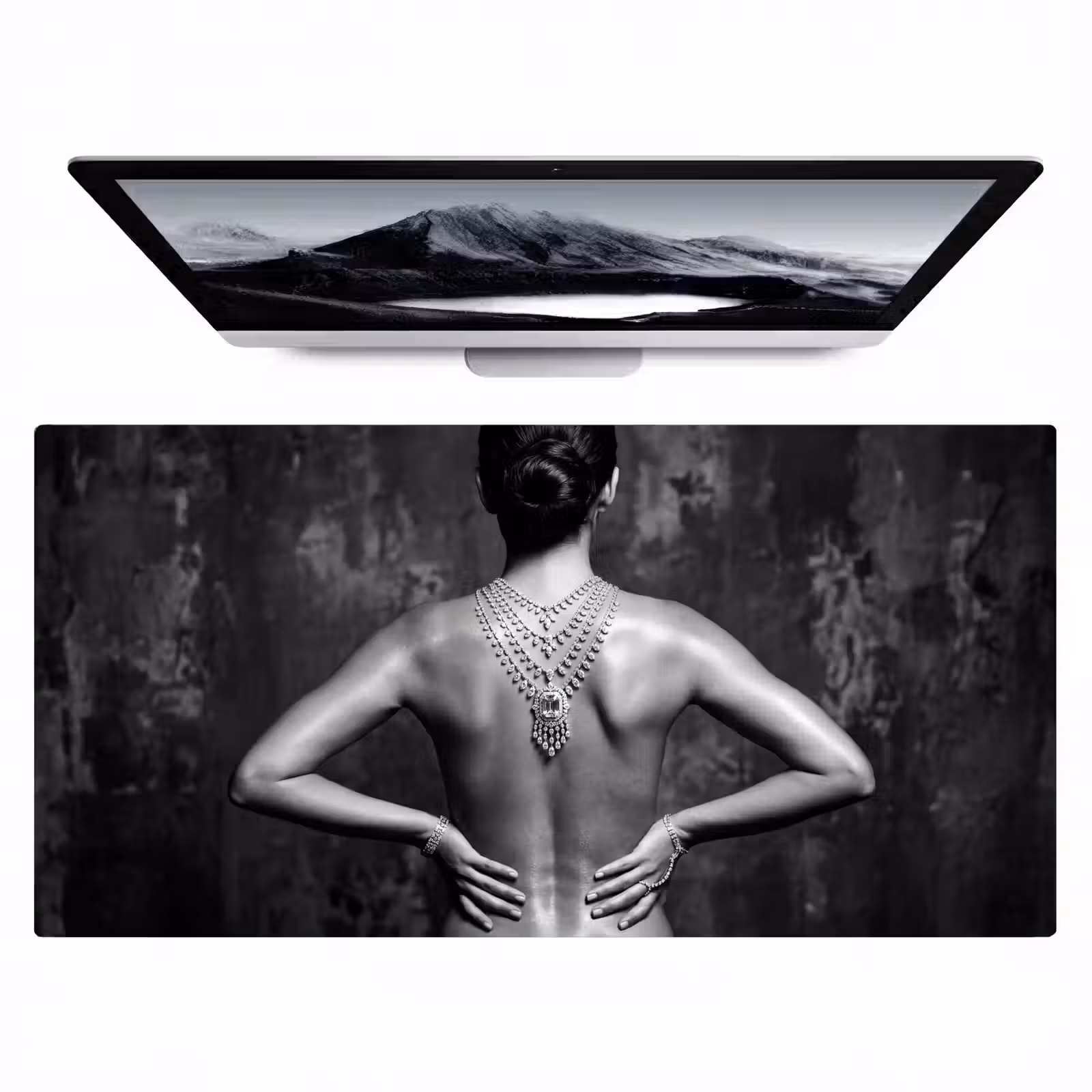 Bureau onderlegger - Rug - Ketting - Portret - Zwart - Wit - Glamour — 1