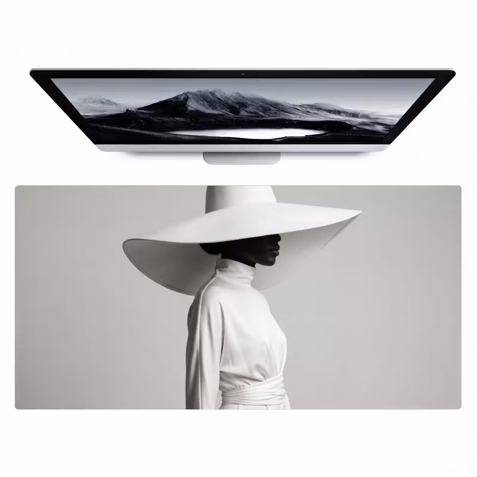 Bureau onderlegger - Vrouw - Profiel - Hoed - Zwart - Wit - Minimalistisch — 1