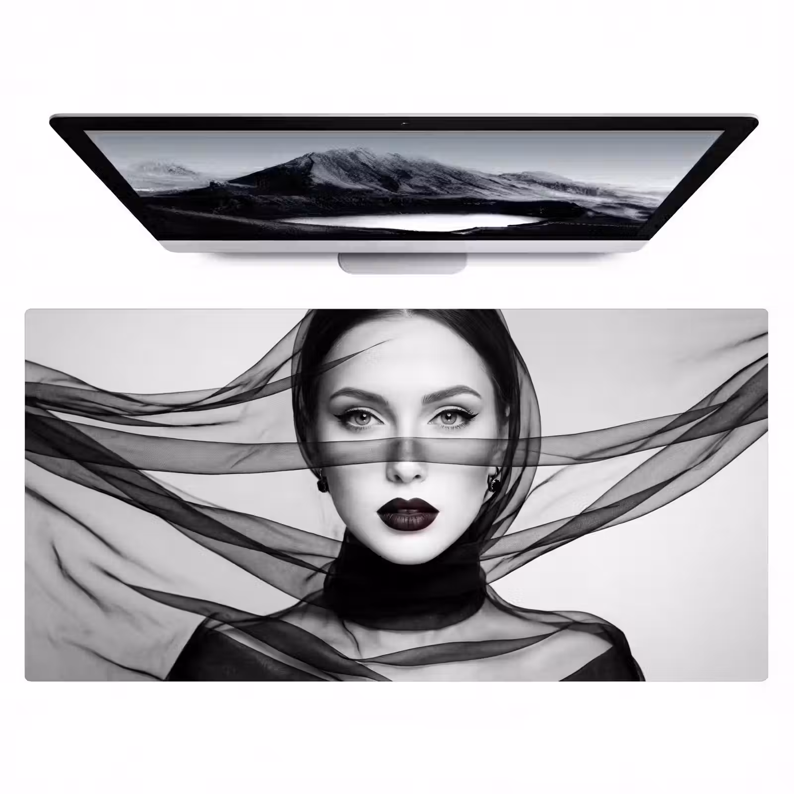 Bureau onderlegger - Vrouw - Sluier - Portret - Zwart - Wit - Elegant — 1