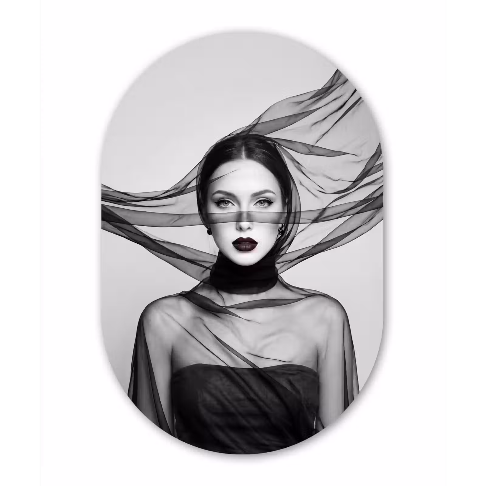 Muurovaal aluminium - Vrouw - Sluier - Portret - Zwart - Wit - Elegant — 1