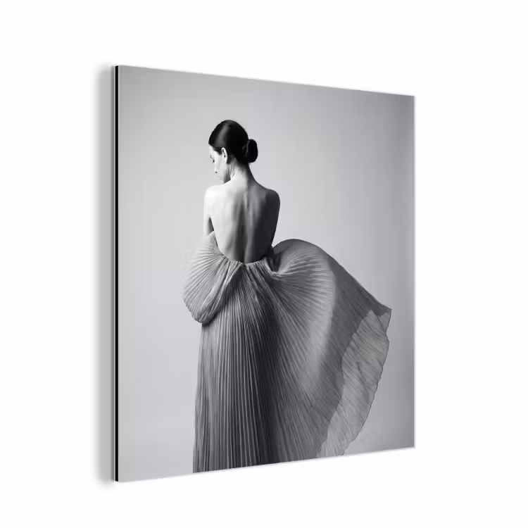 Aluminium schilderij - Vrouw - Rug - Textuur - Zwart - Wit - Elegant — 1