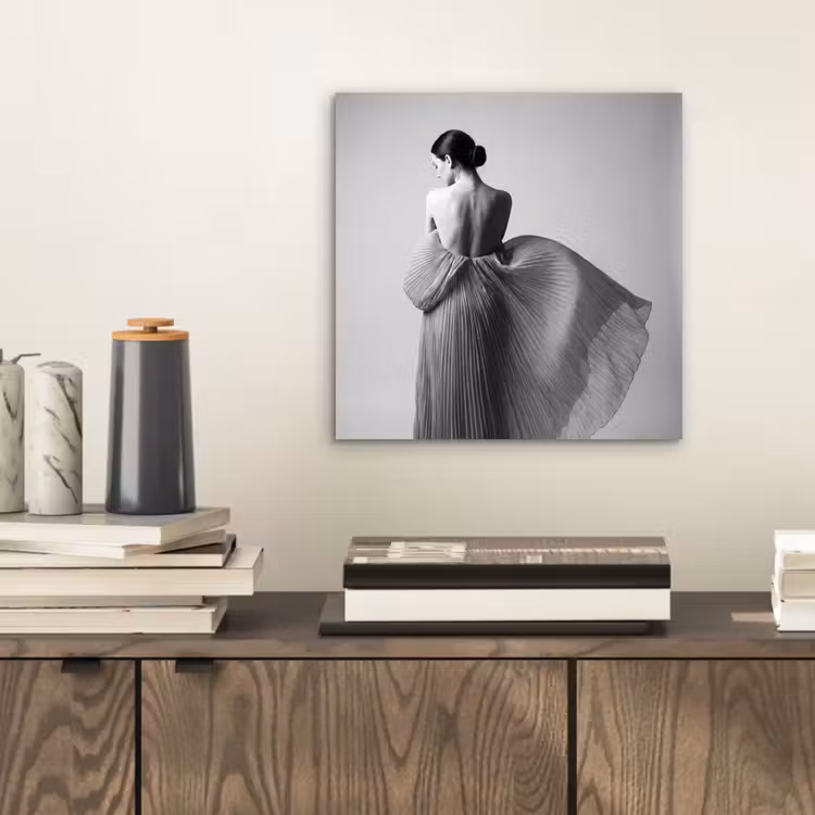 Aluminium schilderij - Vrouw - Rug - Textuur - Zwart - Wit - Elegant — 2
