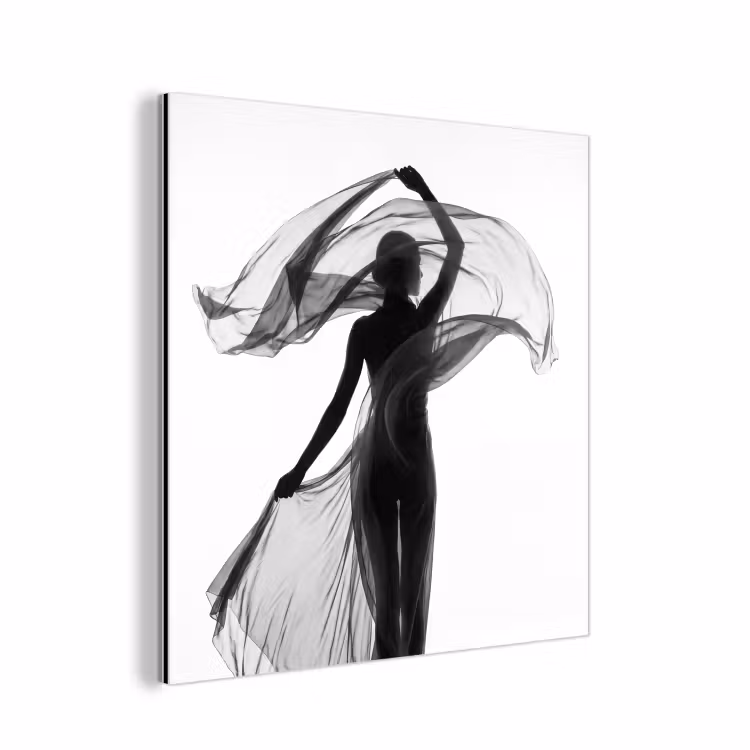 Aluminium schilderij - Vrouw - Sluier - Portret - Zwart - Wit - Artistiek — 1