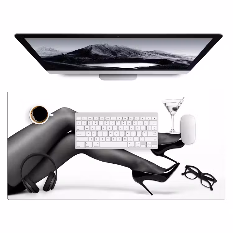 Bureau onderlegger - Benen - Hakken - Glas - Zwart - Wit - Speels — 4