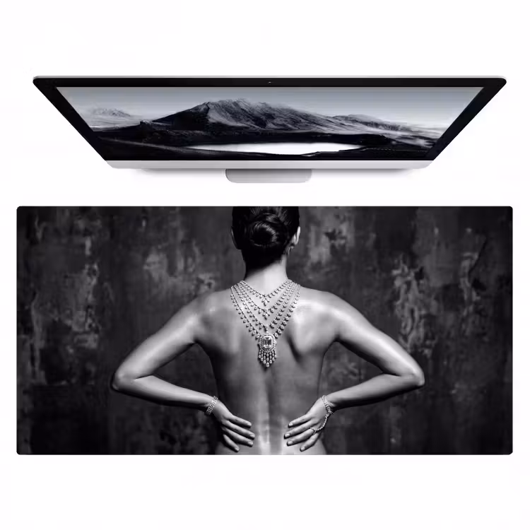 Bureau onderlegger - Rug - Ketting - Portret - Zwart - Wit - Glamour — 1