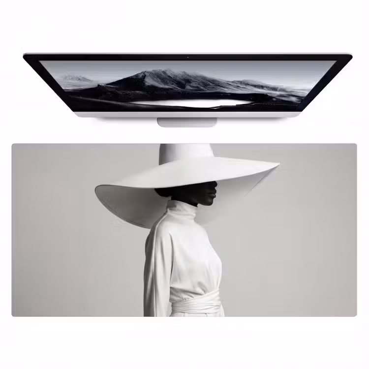 Bureau onderlegger - Vrouw - Profiel - Hoed - Zwart - Wit - Minimalistisch — 1