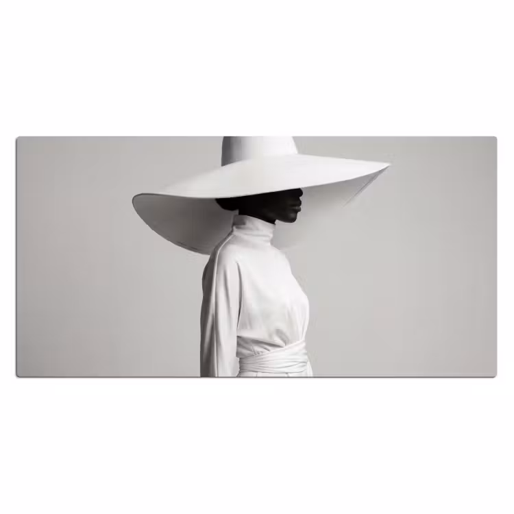 Bureau onderlegger - Vrouw - Profiel - Hoed - Zwart - Wit - Minimalistisch — 2