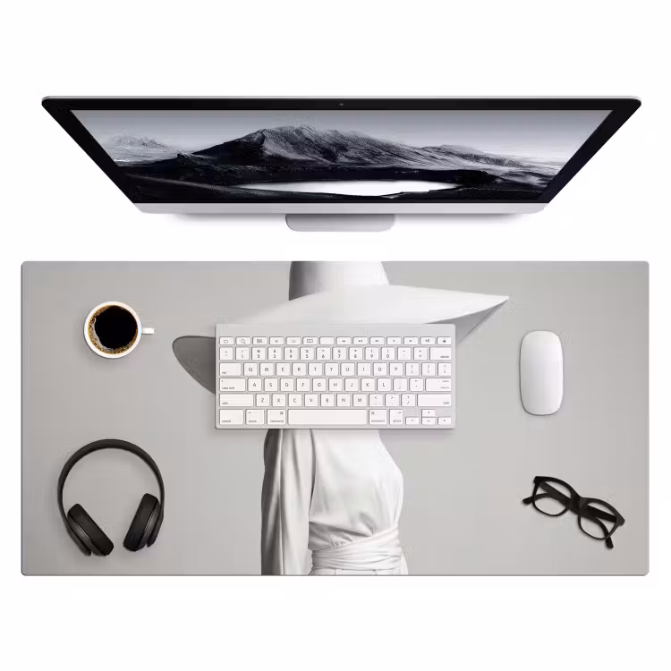 Bureau onderlegger - Vrouw - Profiel - Hoed - Zwart - Wit - Minimalistisch — 4
