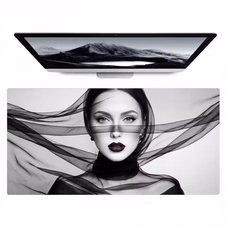 Bureau onderlegger - Vrouw - Sluier - Portret - Zwart - Wit - Elegant — 1