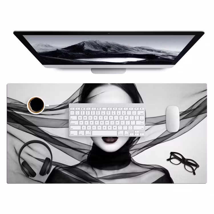 Bureau onderlegger - Vrouw - Sluier - Portret - Zwart - Wit - Elegant — 4