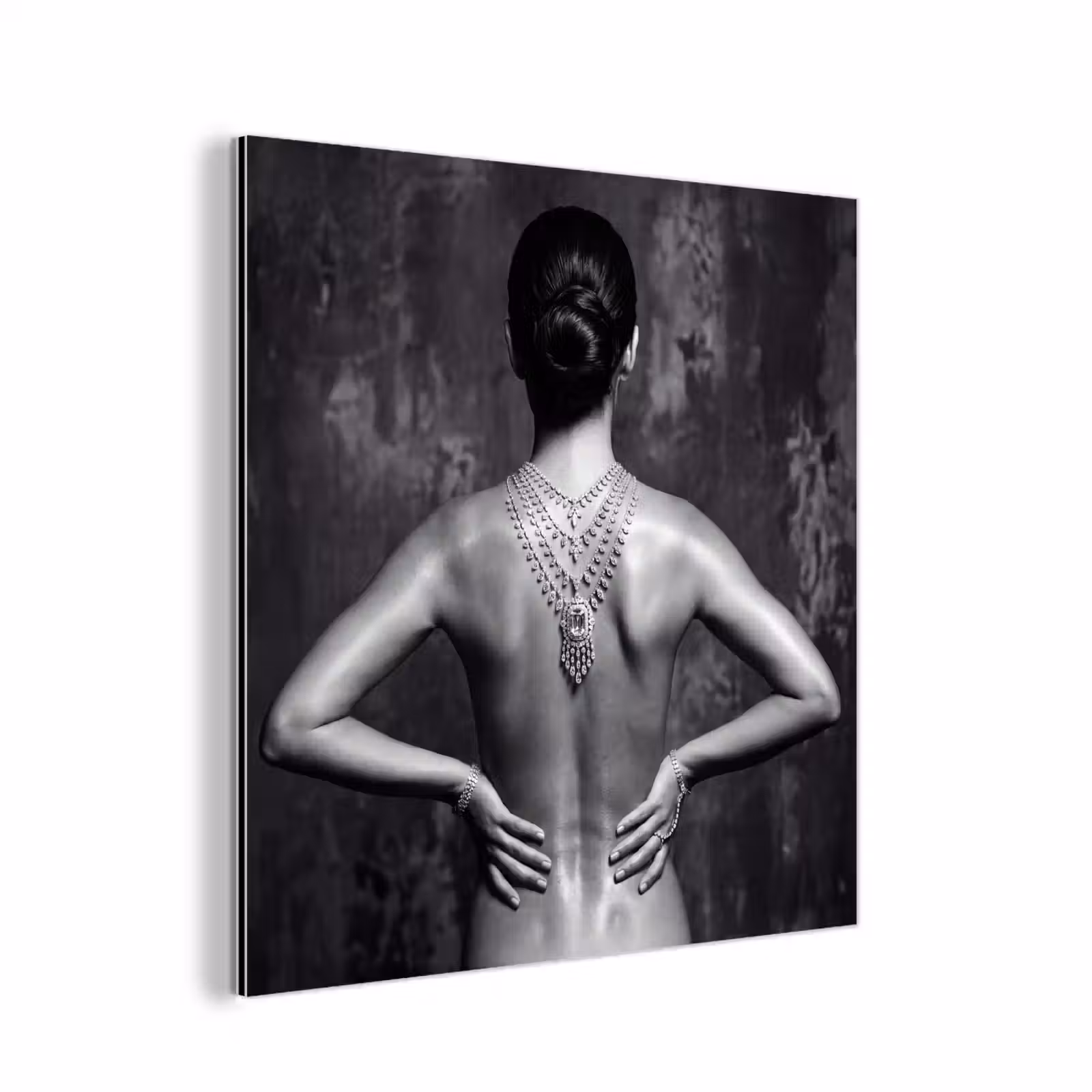 Aluminium schilderij - Rug - Ketting - Portret - Zwart - Wit - Glamour — 1