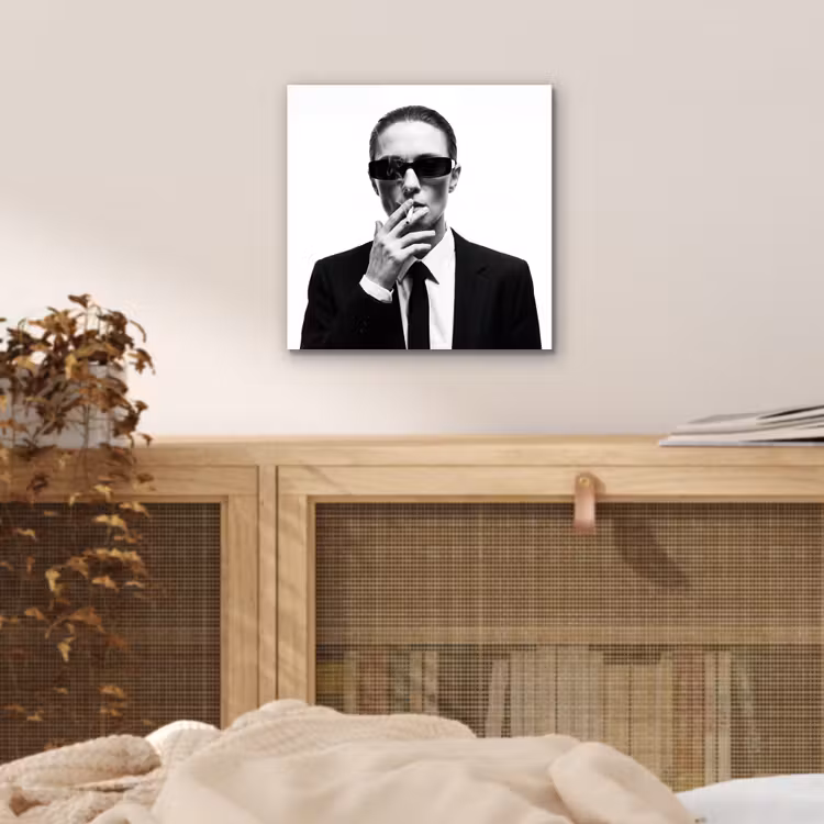 Aluminium schilderij - Portret - Pak - Roken - Zwart - Wit - Stoer — 4