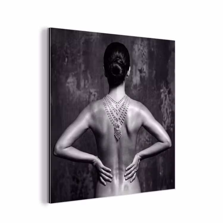 Aluminium schilderij - Rug - Ketting - Portret - Zwart - Wit - Glamour — 1