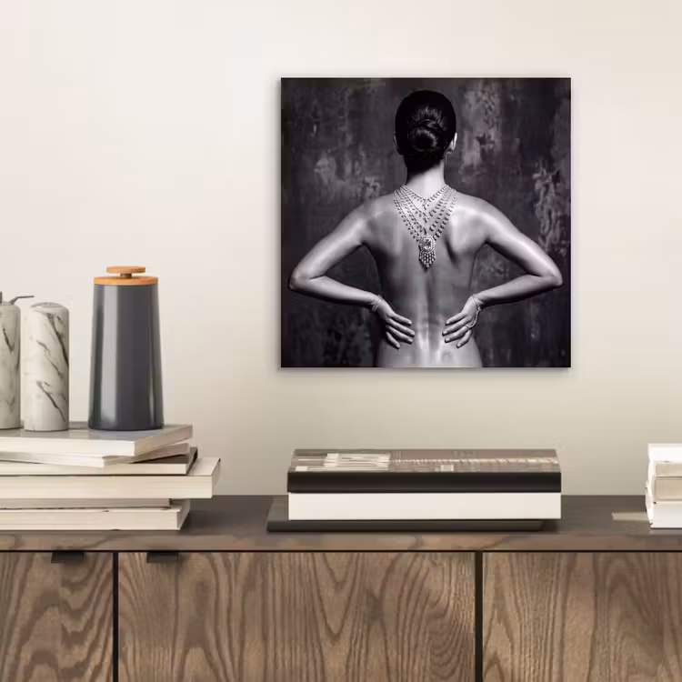 Aluminium schilderij - Rug - Ketting - Portret - Zwart - Wit - Glamour — 2