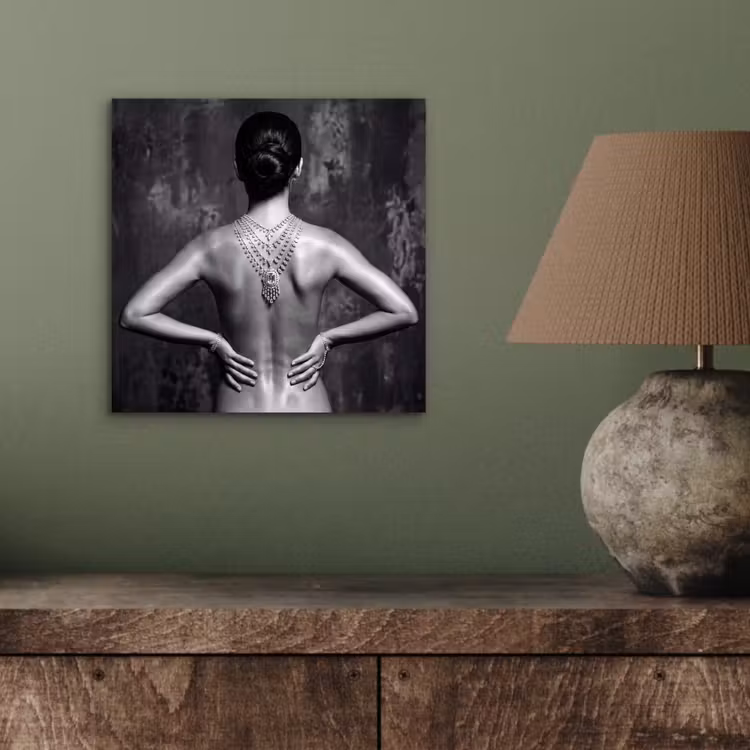 Aluminium schilderij - Rug - Ketting - Portret - Zwart - Wit - Glamour — 3