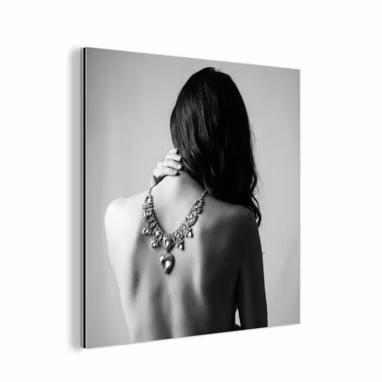 Aluminium schilderij - Vrouw - Ketting - Fashion - Zwart - Wit — 1