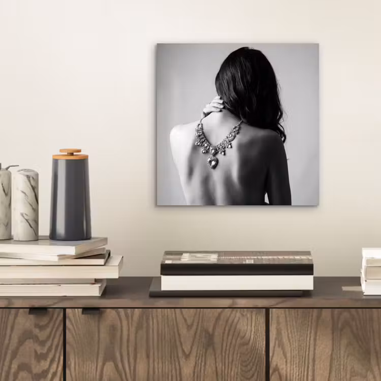Aluminium schilderij - Vrouw - Ketting - Fashion - Zwart - Wit — 2
