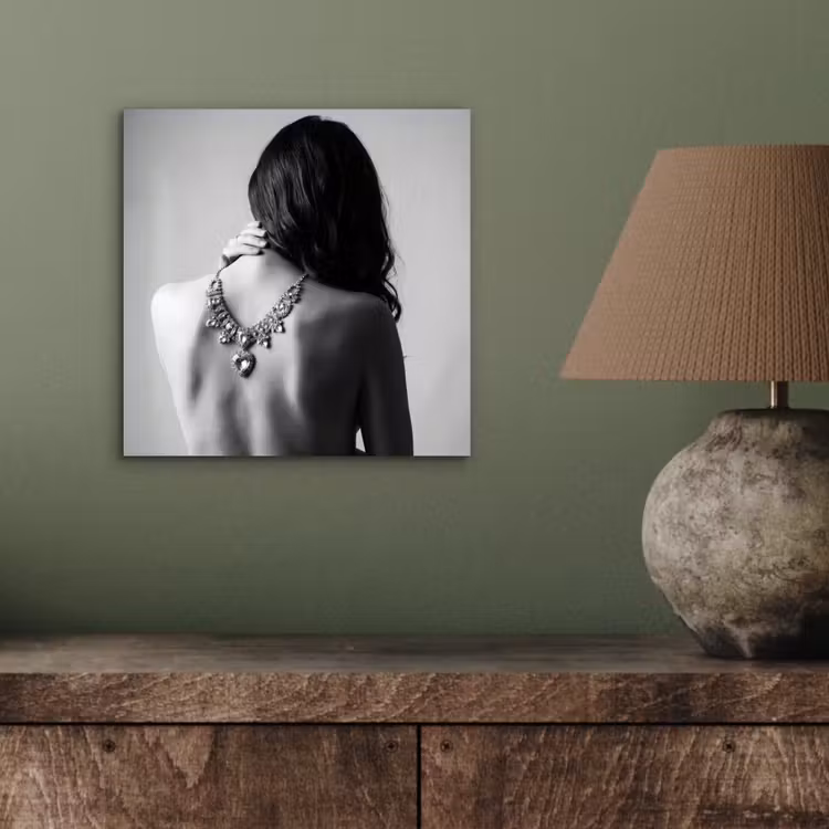 Aluminium schilderij - Vrouw - Ketting - Fashion - Zwart - Wit — 3