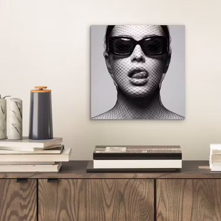 Aluminium schilderij - Vrouw - Net - Mysterieus - Zwart - Wit — 2