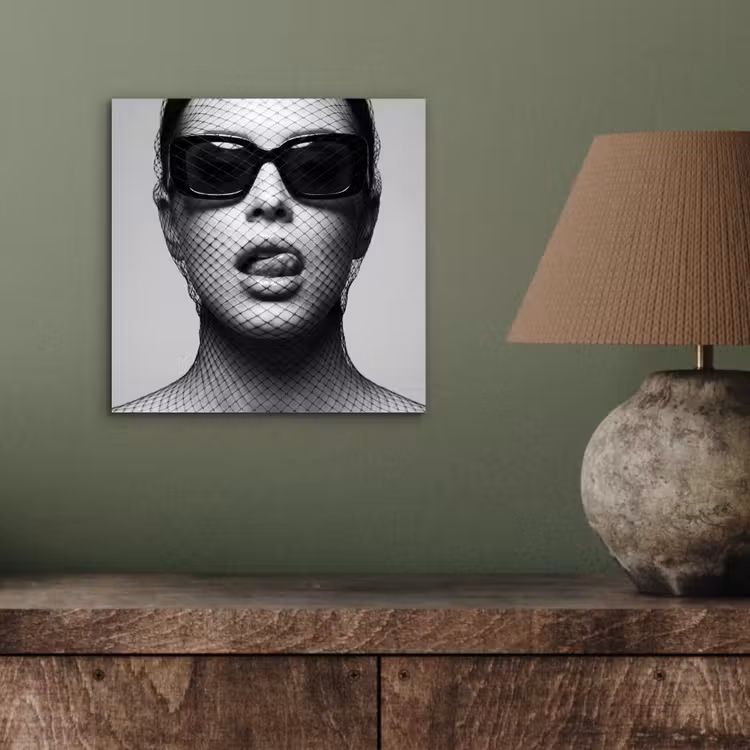 Aluminium schilderij - Vrouw - Net - Mysterieus - Zwart - Wit — 3