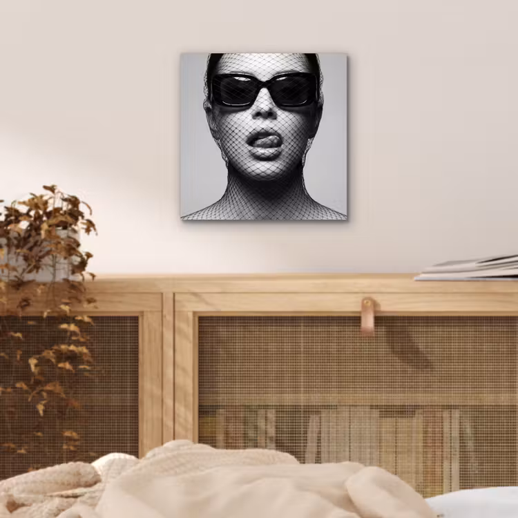 Aluminium schilderij - Vrouw - Net - Mysterieus - Zwart - Wit — 4