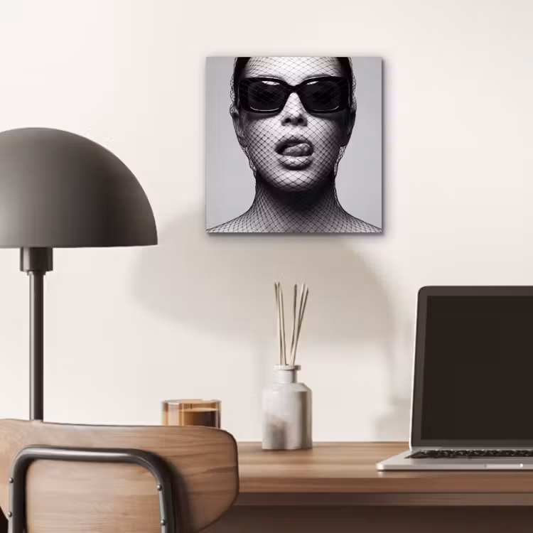 Aluminium schilderij - Vrouw - Net - Mysterieus - Zwart - Wit — 6