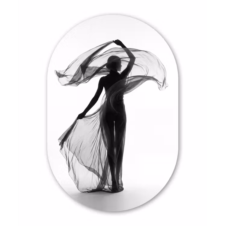 Muurovaal aluminium - Vrouw - Sluier - Portret - Zwart - Wit - Artistiek — 1