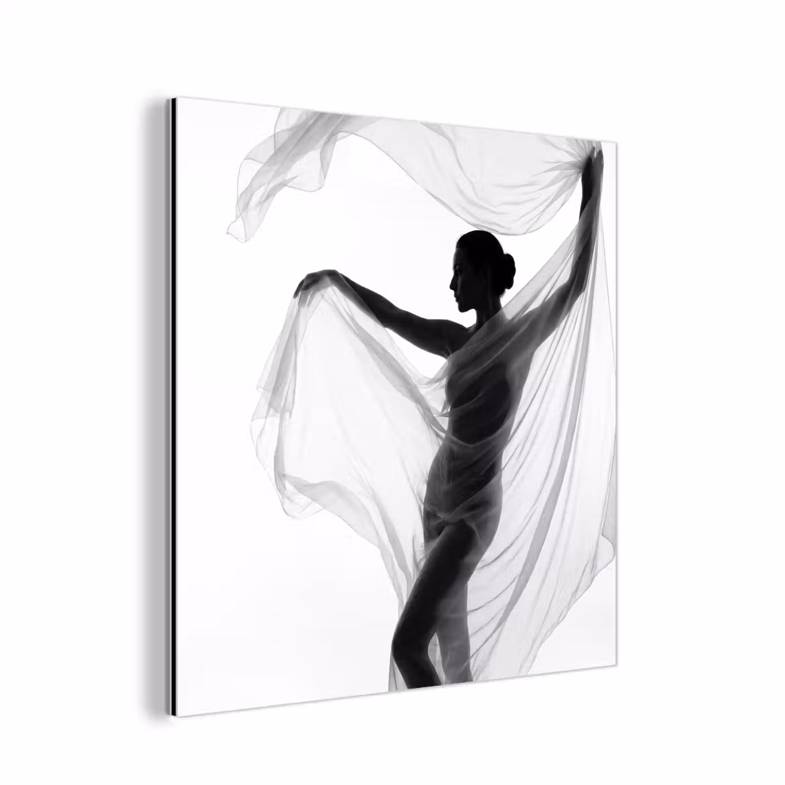 Aluminium schilderij - Silhouet - Sluier - Vormen - Zwart - Wit - Sensueel — 1