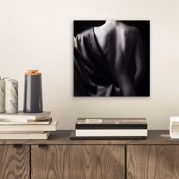 Aluminium schilderij - Schouder - Zijde - Rug - Zwart - Wit - Elegant — 2