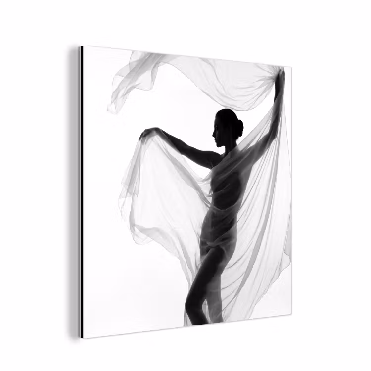 Aluminium schilderij - Silhouet - Sluier - Vormen - Zwart - Wit - Sensueel — 1