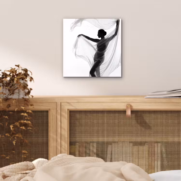 Aluminium schilderij - Silhouet - Sluier - Vormen - Zwart - Wit - Sensueel — 4
