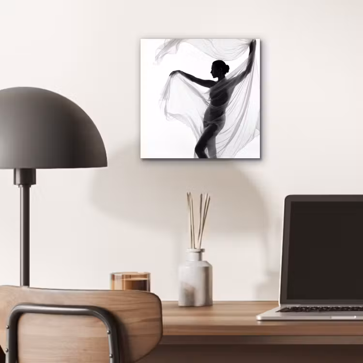 Aluminium schilderij - Silhouet - Sluier - Vormen - Zwart - Wit - Sensueel — 6