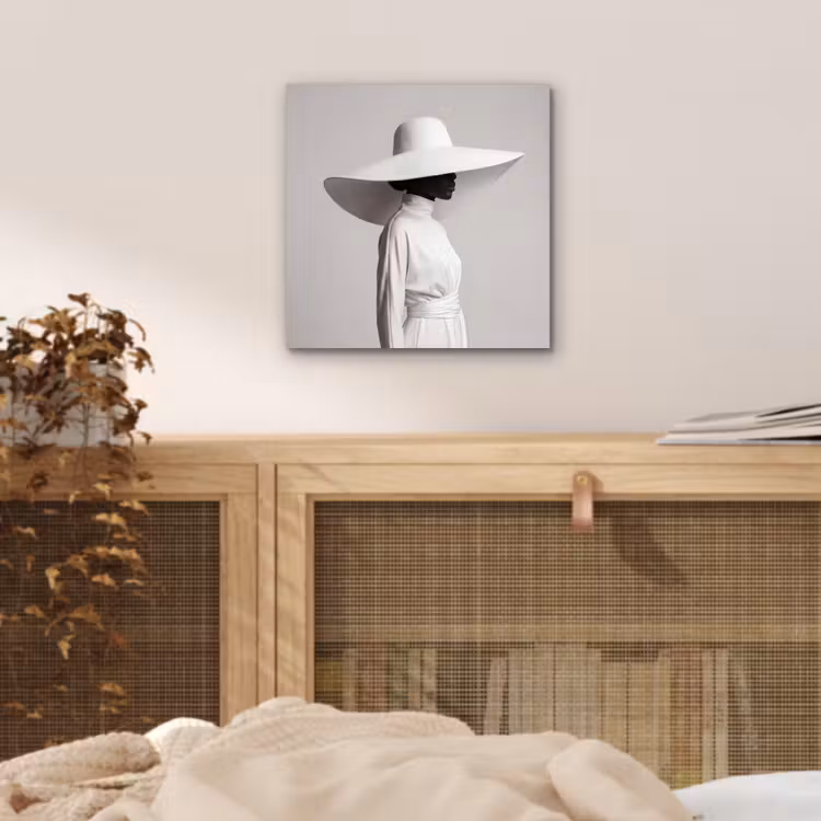 Aluminium schilderij - Vrouw - Profiel - Hoed - Zwart - Wit - Minimalistisch — 4