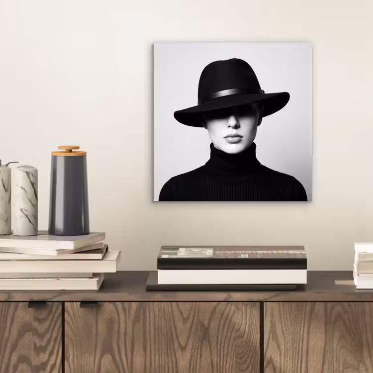 Aluminium schilderij - Vrouw - Schaduw - Zwart - Wit - Mysterieus — 2