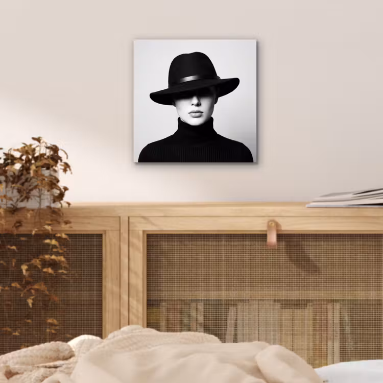 Aluminium schilderij - Vrouw - Schaduw - Zwart - Wit - Mysterieus — 4