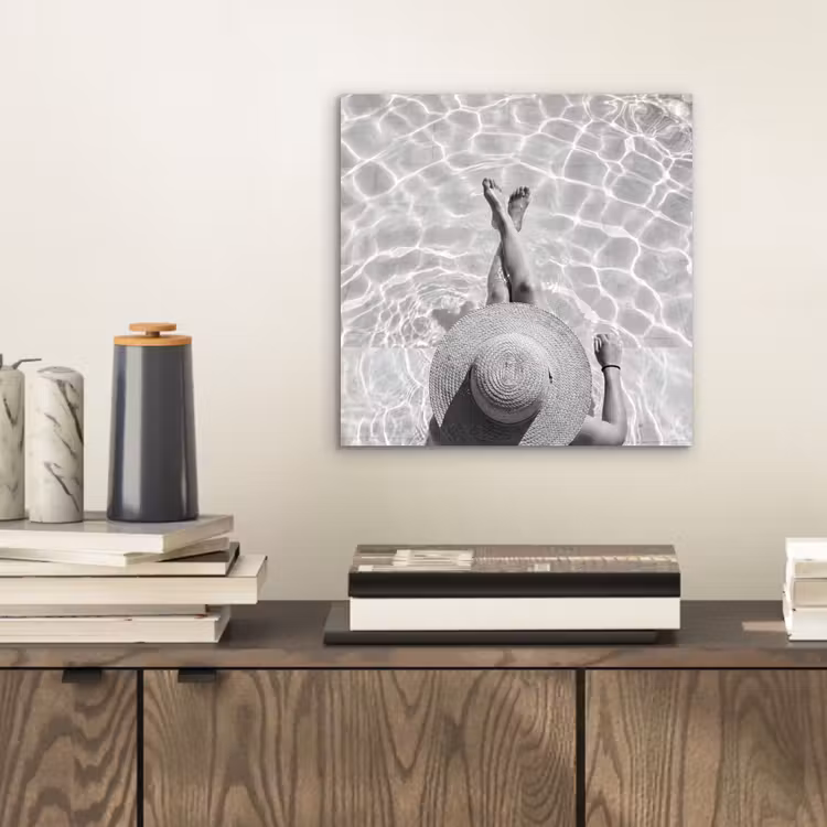 Aluminium schilderij - Zwembad - Hoed - Water - Zwart - Wit - Zomers — 2