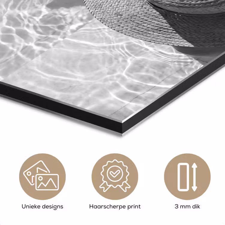 Aluminium schilderij - Zwembad - Hoed - Water - Zwart - Wit - Zomers — 7
