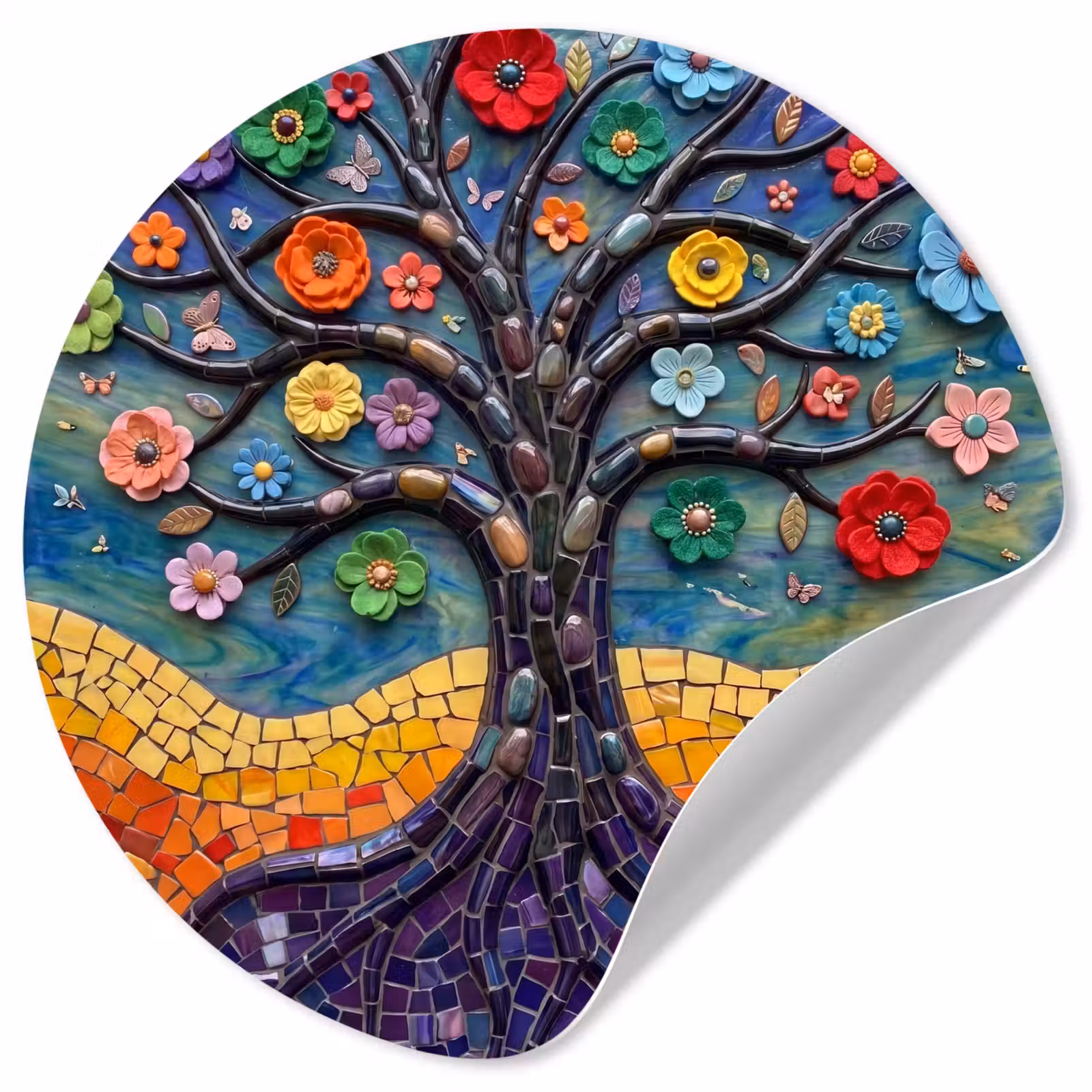Behangcirkel - Levensboom - Mozaïek - Bloemen - Kleurrijk - Vrolijk — 1