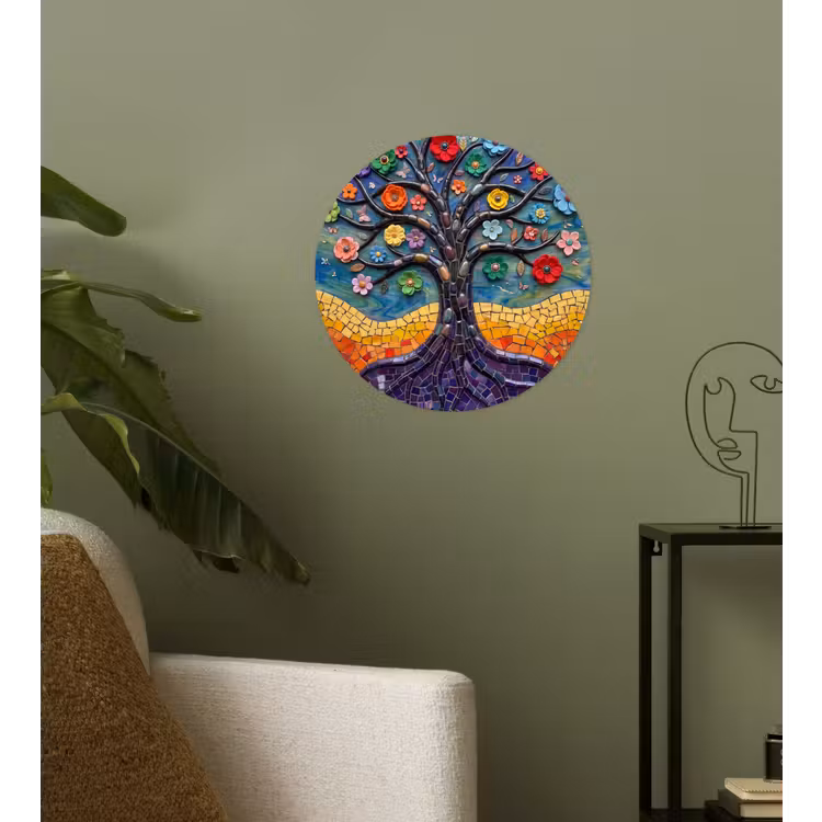 Behangcirkel - Levensboom - Mozaïek - Bloemen - Kleurrijk - Vrolijk — 3