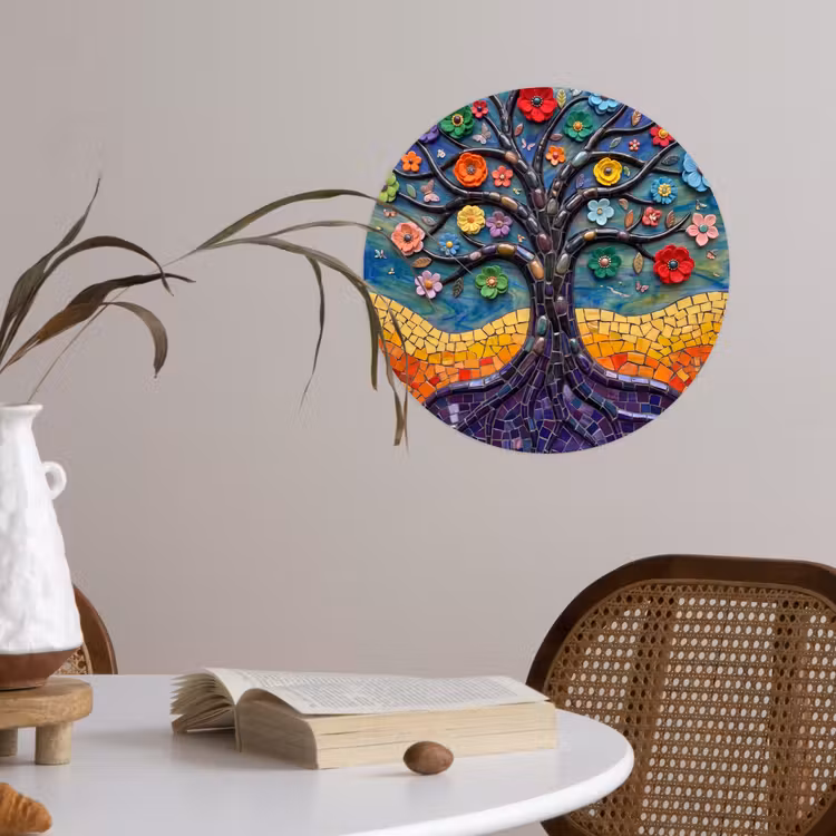 Behangcirkel - Levensboom - Mozaïek - Bloemen - Kleurrijk - Vrolijk — 4
