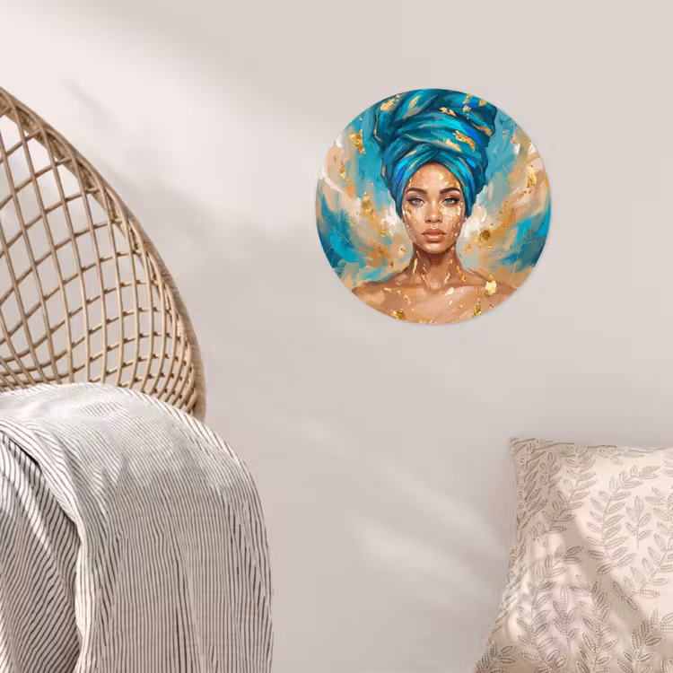 Behangcirkel - Portret - Vrouw - Schilderij - Blauw - Goud - Expressief — 5