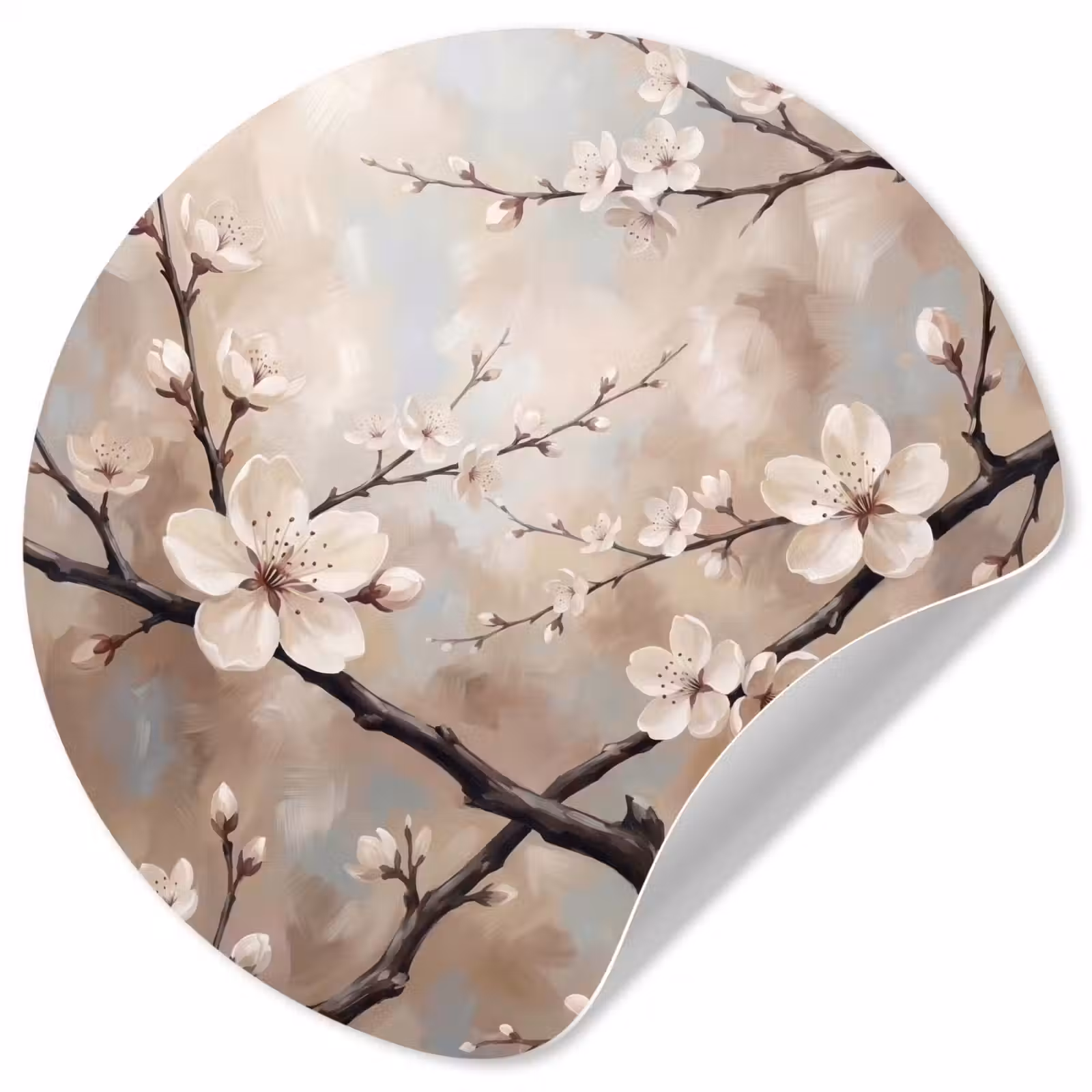 Behangcirkel - Bloesem - Takken - Schilderij - Beige - Serene — 1