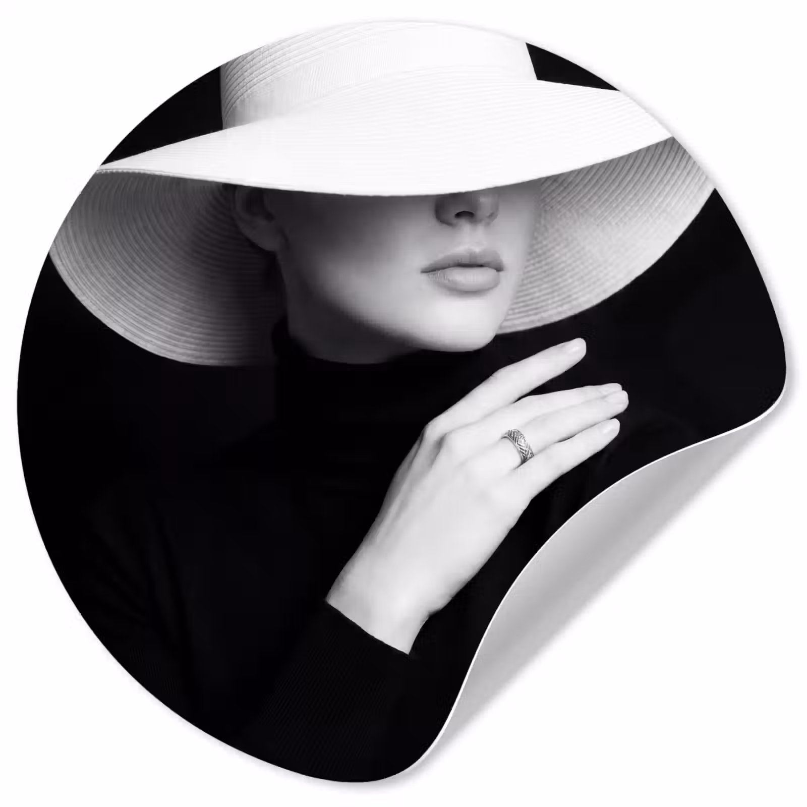 Behangcirkel - Vrouw - Hoed - Hand - Zwart - Wit - Klassiek — 1