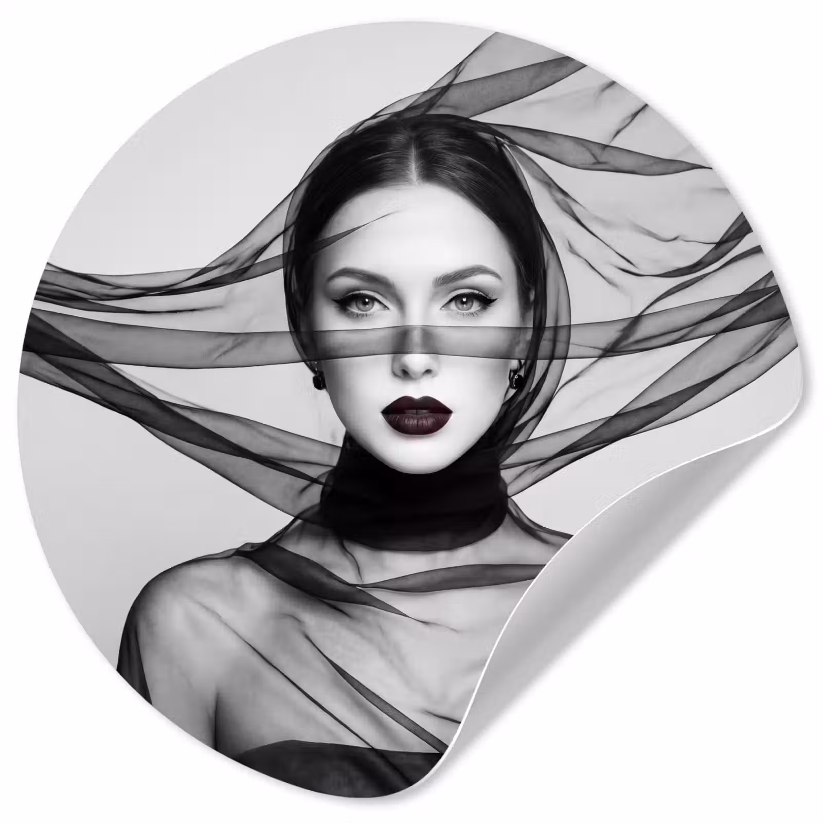 Behangcirkel - Vrouw - Sluier - Portret - Zwart - Wit - Elegant — 1