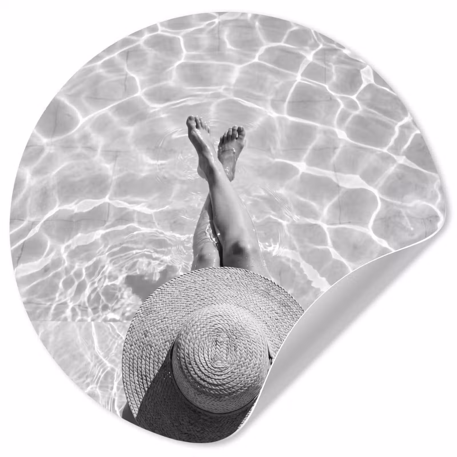 Behangcirkel - Zwembad - Hoed - Water - Zwart - Wit - Zomers — 1