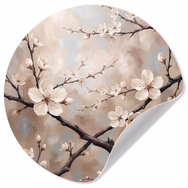 Behangcirkel - Bloesem - Takken - Schilderij - Beige - Serene — 1