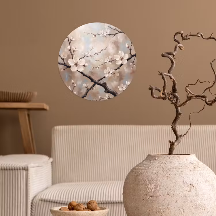 Behangcirkel - Bloesem - Takken - Schilderij - Beige - Serene — 2