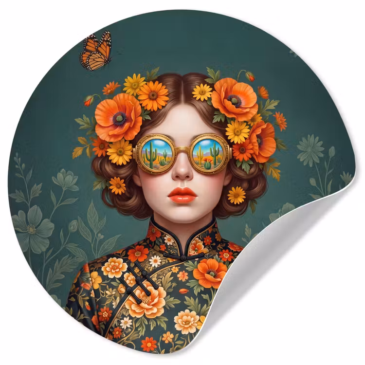 Behangcirkel - Portret - Vrouw - Kleurrijk - Expressief — 1